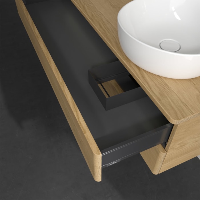 Villeroy & Boch Antao Waschbeckenunterschrank, 120 x 36 cm, 2 Auszüge mit LED-Licht, Front ohne Struktur, ohne Hahnloch, für Waschtisch rechts