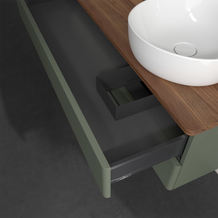 Villeroy & Boch Antao Waschbeckenunterschrank, 120 x 36 cm, 2 Auszüge mit LED-Licht, Front ohne Struktur, ohne Hahnloch, für Waschtisch rechts