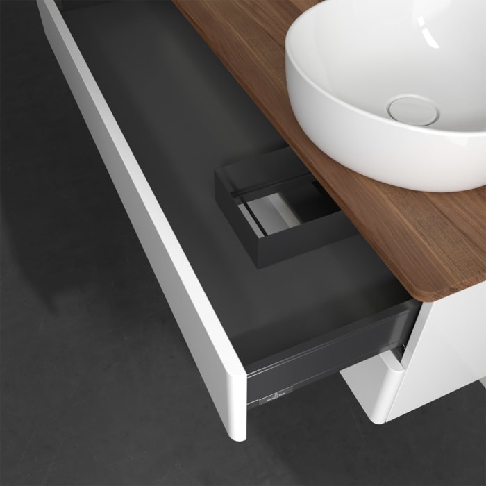 Villeroy & Boch Antao Waschbeckenunterschrank, 120 x 36 cm, 2 Auszüge mit LED-Licht, Front ohne Struktur, mit Hahnloch, für Waschtisch rechts