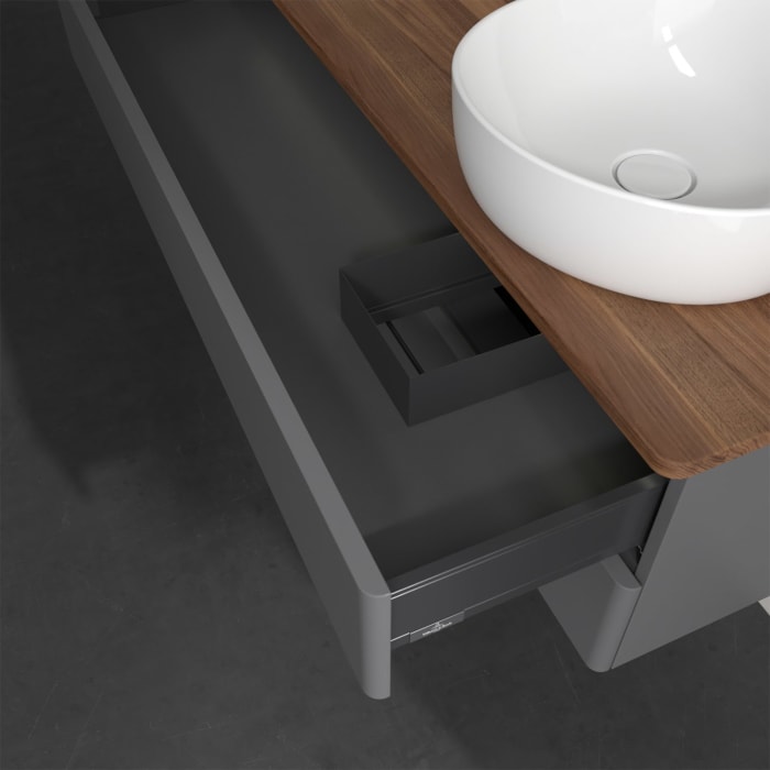 Villeroy & Boch Antao Waschbeckenunterschrank, 120 x 36 cm, 2 Auszüge mit LED-Licht, Front ohne Struktur, mit Hahnloch, für Waschtisch rechts