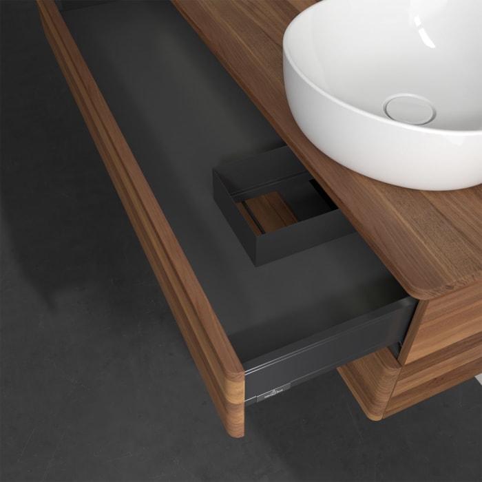 Villeroy & Boch Antao Waschbeckenunterschrank, 120 x 36 cm, 2 Auszüge mit LED-Licht, Front ohne Struktur, mit Hahnloch, für Waschtisch rechts