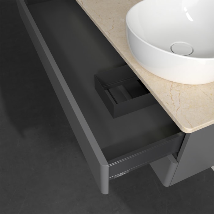 Villeroy & Boch Antao Waschbeckenunterschrank, 120 x 36 cm, 2 Auszüge mit LED-Licht, Front ohne Struktur, mit Hahnloch, für Waschtisch rechts