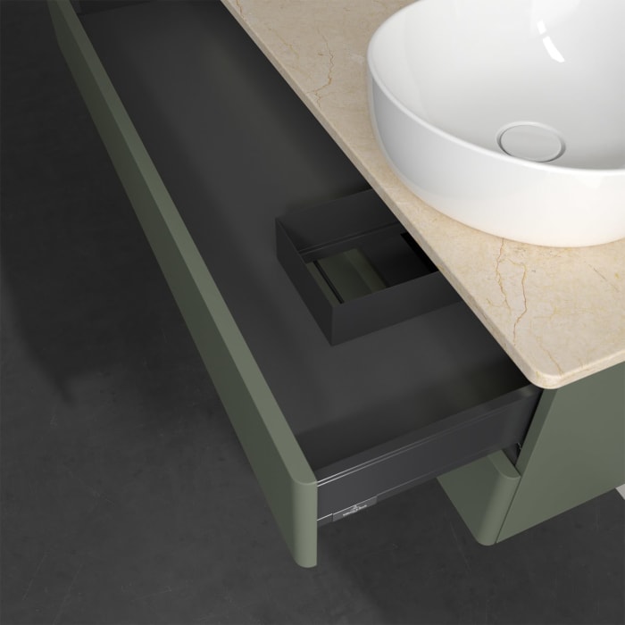 Villeroy & Boch Antao Waschbeckenunterschrank, 120 x 36 cm, 2 Auszüge mit LED-Licht, Front ohne Struktur, mit Hahnloch, für Waschtisch rechts