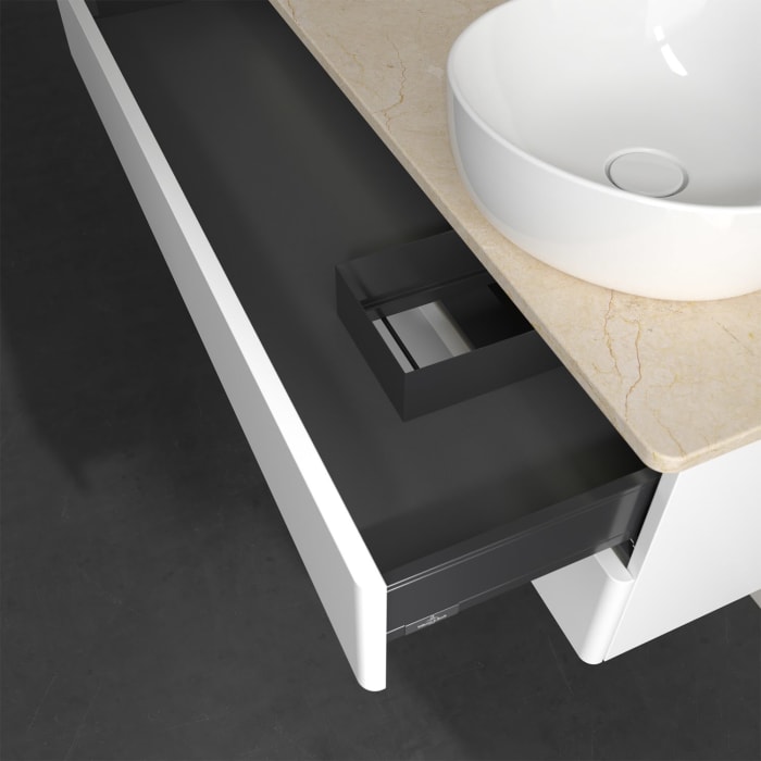 Villeroy & Boch Antao Waschbeckenunterschrank, 120 x 36 cm, 2 Auszüge mit LED-Licht, Front ohne Struktur, mit Hahnloch, für Waschtisch rechts