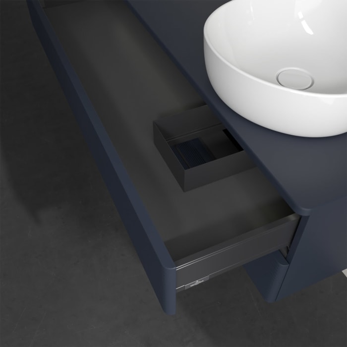 Villeroy & Boch Antao Waschbeckenunterschrank, 120 x 36 cm, 2 Auszüge mit LED-Licht, Front mit Struktur, ohne Hahnloch, für Waschtisch rechts