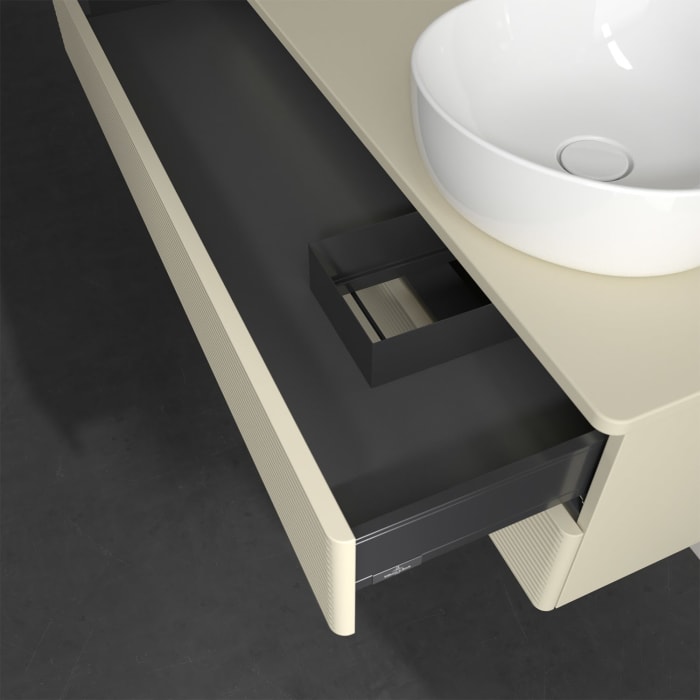 Villeroy & Boch Antao Waschbeckenunterschrank, 120 x 36 cm, 2 Auszüge mit LED-Licht, Front mit Struktur, ohne Hahnloch, für Waschtisch rechts