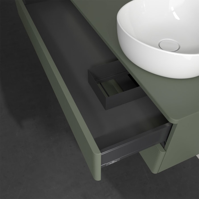 Villeroy & Boch Antao Waschbeckenunterschrank, 120 x 36 cm, 2 Auszüge mit LED-Licht, Front mit Struktur, ohne Hahnloch, für Waschtisch rechts