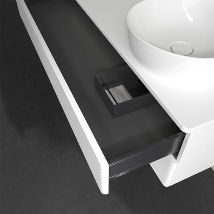 Villeroy & Boch Antao Waschbeckenunterschrank, 120 x 36 cm, 2 Auszüge mit LED-Licht, Front mit Struktur, ohne Hahnloch, für Waschtisch rechts