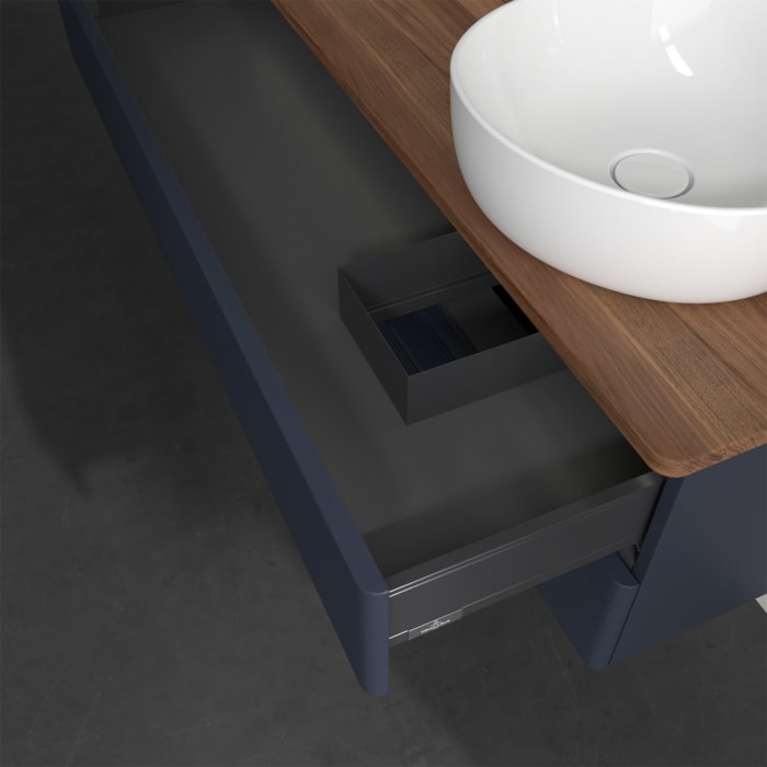 Villeroy & Boch Antao Waschbeckenunterschrank, 120 x 36 cm, 2 Auszüge mit LED-Licht, Front mit Struktur, ohne Hahnloch, für Waschtisch rechts