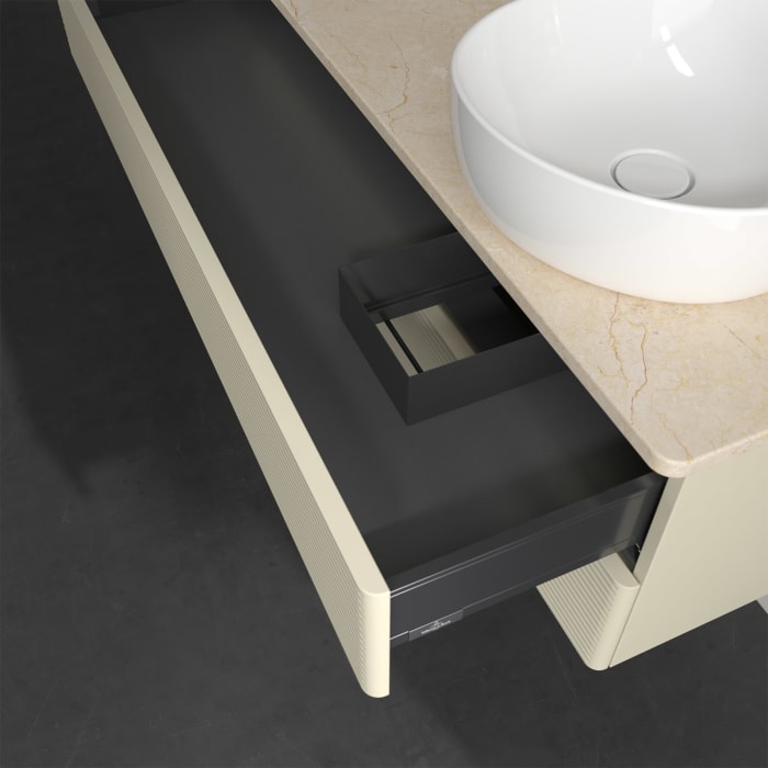 Villeroy & Boch Antao Waschbeckenunterschrank, 120 x 36 cm, 2 Auszüge mit LED-Licht, Front mit Struktur, ohne Hahnloch, für Waschtisch rechts