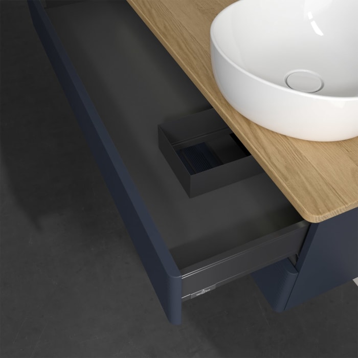 Villeroy & Boch Antao Waschbeckenunterschrank, 120 x 36 cm, 2 Auszüge mit LED-Licht, Front mit Struktur, mit Hahnloch, für Waschtisch rechts