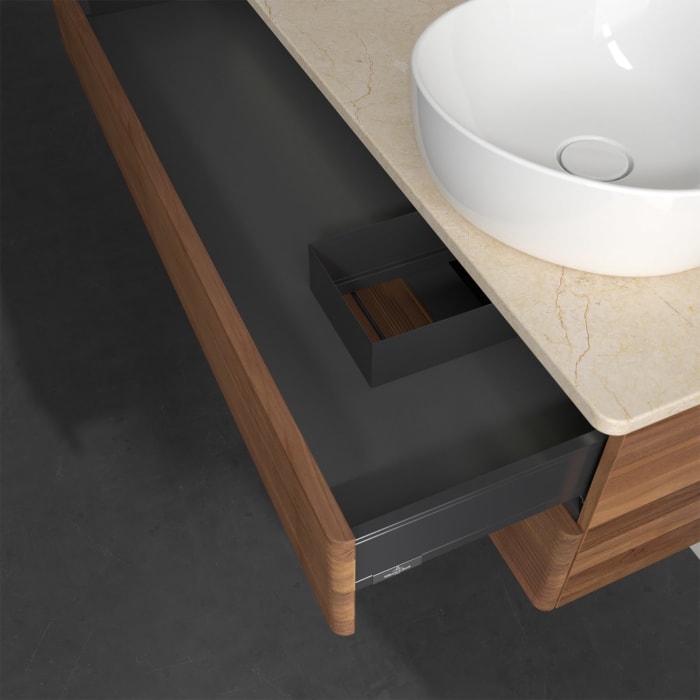 Villeroy & Boch Antao Waschbeckenunterschrank, 120 x 36 cm, 2 Auszüge mit LED-Licht, Front mit Struktur, mit Hahnloch, für Waschtisch rechts