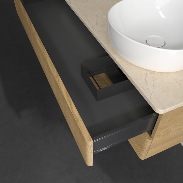 Villeroy & Boch Antao Waschbeckenunterschrank, 120 x 36 cm, 2 Auszüge mit LED-Licht, Front mit Struktur, mit Hahnloch, für Waschtisch rechts