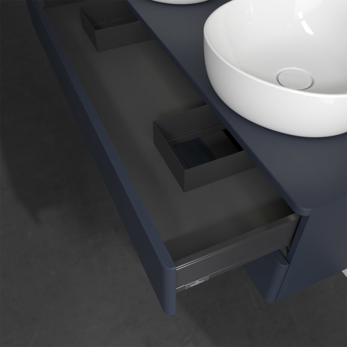 Villeroy & Boch Antao Waschbeckenunterschrank, 120 x 36 cm, 2 Auszüge mit LED-Licht, Front ohne Struktur, ohne Hahnloch, für Waschtisch links und rech