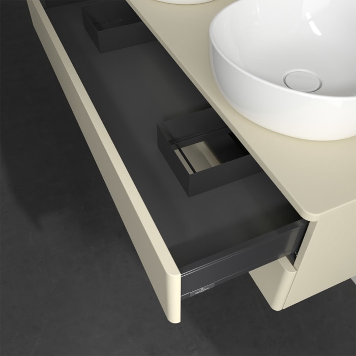 Villeroy & Boch Antao Waschbeckenunterschrank, 120 x 36 cm, 2 Auszüge mit LED-Licht, Front ohne Struktur, ohne Hahnloch, für Waschtisch links und rech