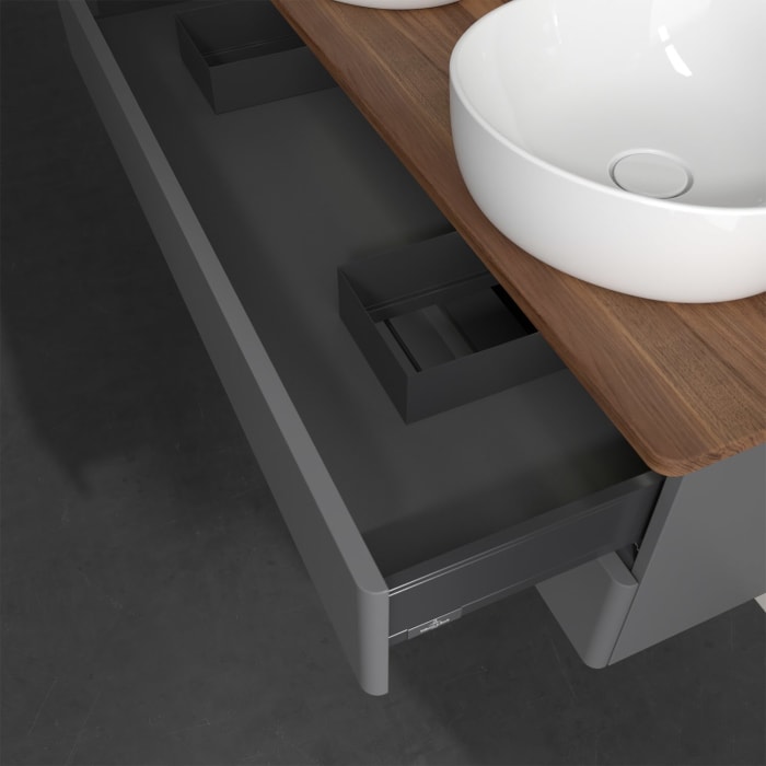 Villeroy & Boch Antao Waschbeckenunterschrank, 120 x 36 cm, 2 Auszüge mit LED-Licht, Front ohne Struktur, ohne Hahnloch, für Waschtisch links und rech