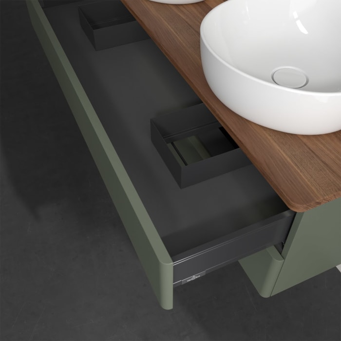 Villeroy & Boch Antao Waschbeckenunterschrank, 120 x 36 cm, 2 Auszüge mit LED-Licht, Front ohne Struktur, ohne Hahnloch, für Waschtisch links und rech