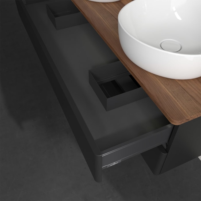 Villeroy & Boch Antao Waschbeckenunterschrank, 120 x 36 cm, 2 Auszüge mit LED-Licht, Front ohne Struktur, ohne Hahnloch, für Waschtisch links und rech