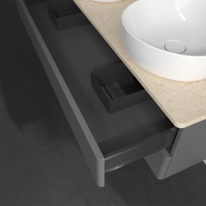 Villeroy & Boch Antao Waschbeckenunterschrank, 120 x 36 cm, 2 Auszüge mit LED-Licht, Front ohne Struktur, ohne Hahnloch, für Waschtisch links und rech