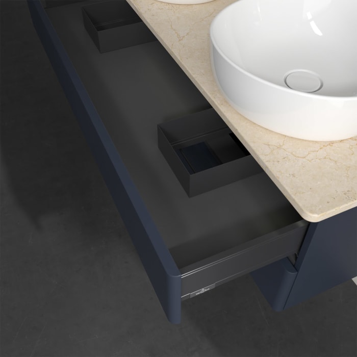 Villeroy & Boch Antao Waschbeckenunterschrank, 120 x 36 cm, 2 Auszüge mit LED-Licht, Front ohne Struktur, ohne Hahnloch, für Waschtisch links und rech