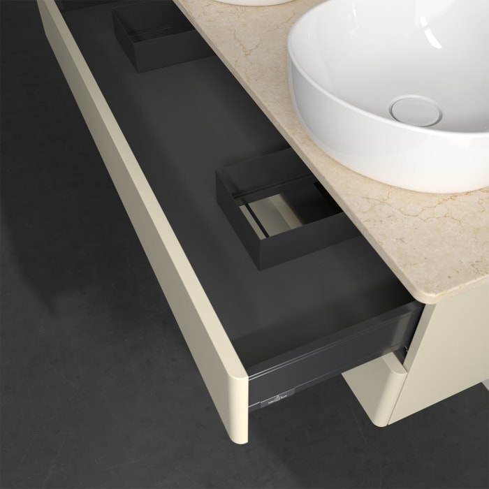 Villeroy & Boch Antao Waschbeckenunterschrank, 120 x 36 cm, 2 Auszüge mit LED-Licht, Front ohne Struktur, ohne Hahnloch, für Waschtisch links und rech