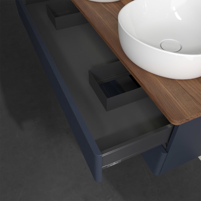 Villeroy & Boch Antao Waschbeckenunterschrank, 120 x 36 cm, 2 Auszüge mit LED-Licht, Front mit Struktur, ohne Hahnloch, für Waschtisch links und recht