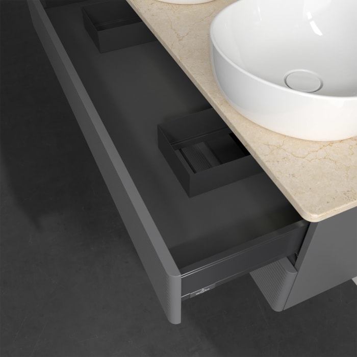 Villeroy & Boch Antao Waschbeckenunterschrank, 120 x 36 cm, 2 Auszüge mit LED-Licht, Front mit Struktur, ohne Hahnloch, für Waschtisch links und recht