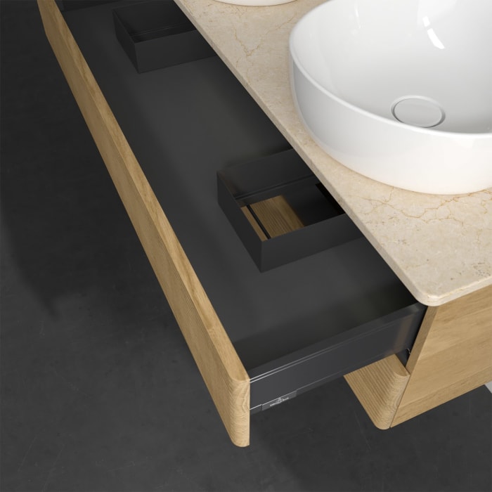 Villeroy & Boch Antao Waschbeckenunterschrank, 120 x 36 cm, 2 Auszüge mit LED-Licht, Front mit Struktur, ohne Hahnloch, für Waschtisch links und recht