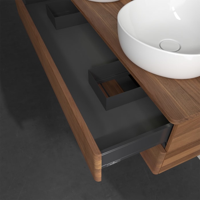 Villeroy & Boch Antao Waschbeckenunterschrank, 120 x 36 cm, 2 Auszüge mit LED-Licht, Front mit Struktur, mit Hahnloch, für Waschtisch links und rechts