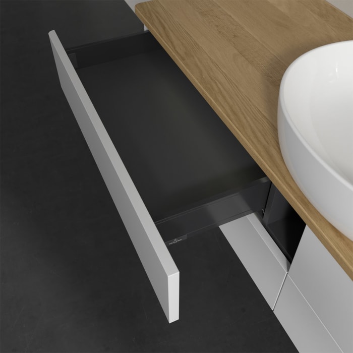 Villeroy & Boch Antao Waschbeckenunterschrank, 160 x 36 cm, 4 Auszüge mit LED-Licht, Front ohne Struktur, ohne Hahnloch, für Waschtisch mittig