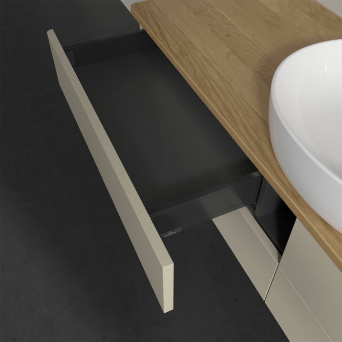 Villeroy & Boch Antao Waschbeckenunterschrank, 160 x 36 cm, 4 Auszüge mit LED-Licht, Front ohne Struktur, ohne Hahnloch, für Waschtisch mittig