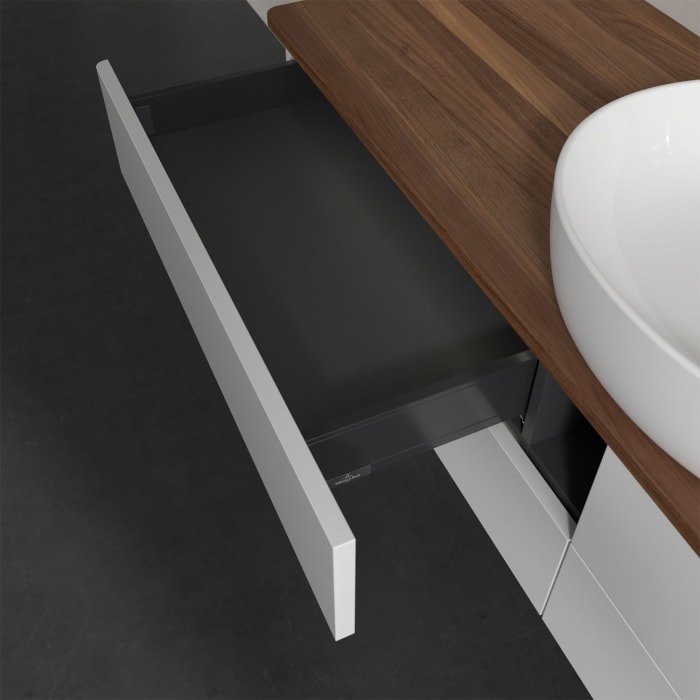 Villeroy & Boch Antao Waschbeckenunterschrank, 160 x 36 cm, 4 Auszüge mit LED-Licht, Front ohne Struktur, ohne Hahnloch, für Waschtisch mittig