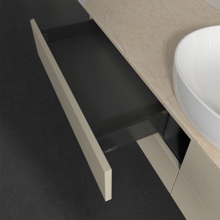 Villeroy & Boch Antao Waschbeckenunterschrank, 160 x 36 cm, 4 Auszüge mit LED-Licht, Front ohne Struktur, ohne Hahnloch, für Waschtisch mittig