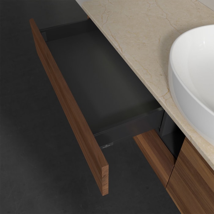 Villeroy & Boch Antao Waschbeckenunterschrank, 160 x 36 cm, 4 Auszüge mit LED-Licht, Front ohne Struktur, ohne Hahnloch, für Waschtisch mittig