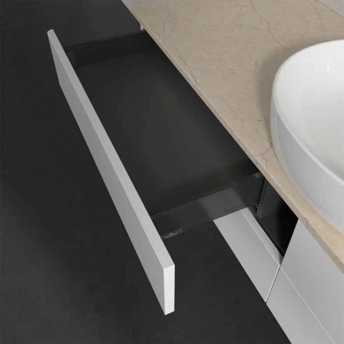 Villeroy & Boch Antao Waschbeckenunterschrank, 160 x 36 cm, 4 Auszüge mit LED-Licht, Front ohne Struktur, ohne Hahnloch, für Waschtisch mittig