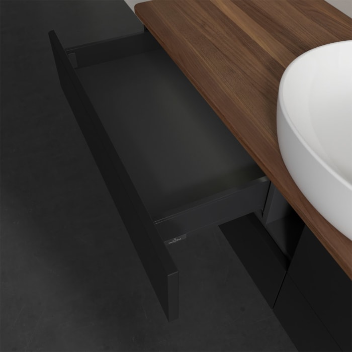 Villeroy & Boch Antao Waschbeckenunterschrank, 160 x 36 cm, 4 Auszüge mit LED-Licht, Front ohne Struktur, mit Hahnloch, für Waschtisch mittig