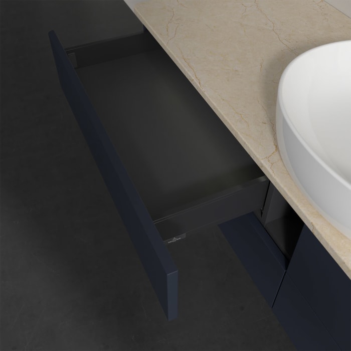 Villeroy & Boch Antao Waschbeckenunterschrank, 160 x 36 cm, 4 Auszüge mit LED-Licht, Front ohne Struktur, mit Hahnloch, für Waschtisch mittig