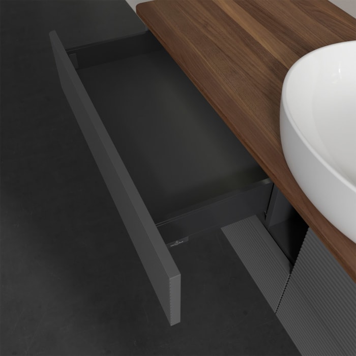 Villeroy & Boch Antao Waschbeckenunterschrank, 160 x 36 cm, 4 Auszüge mit LED-Licht, Front mit Struktur, ohne Hahnloch, für Waschtisch mittig