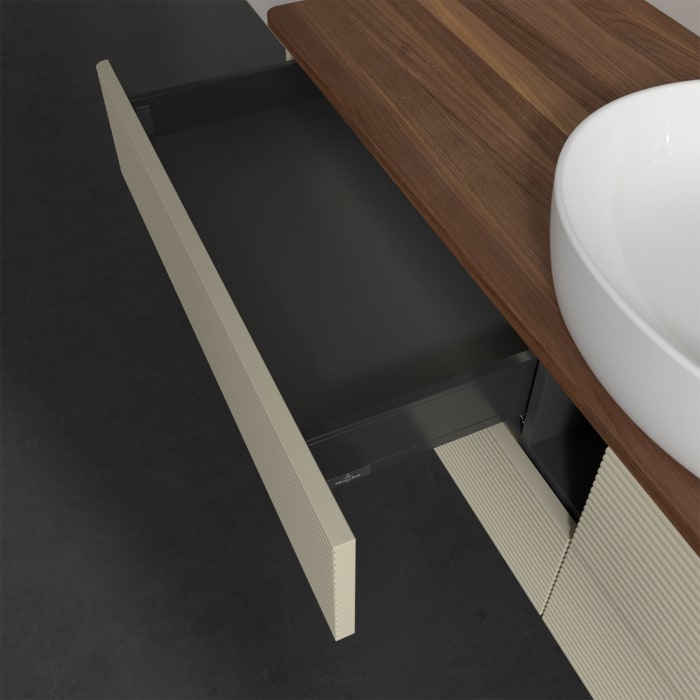 Villeroy & Boch Antao Waschbeckenunterschrank, 160 x 36 cm, 4 Auszüge mit LED-Licht, Front mit Struktur, ohne Hahnloch, für Waschtisch mittig