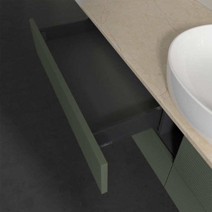 Villeroy & Boch Antao Waschbeckenunterschrank, 160 x 36 cm, 4 Auszüge mit LED-Licht, Front mit Struktur, ohne Hahnloch, für Waschtisch mittig