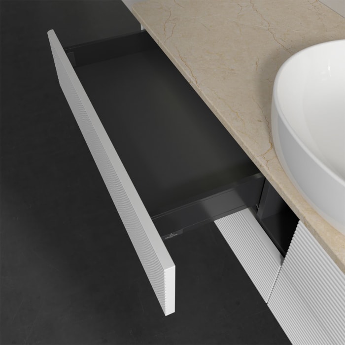 Villeroy & Boch Antao Waschbeckenunterschrank, 160 x 36 cm, 4 Auszüge mit LED-Licht, Front mit Struktur, ohne Hahnloch, für Waschtisch mittig