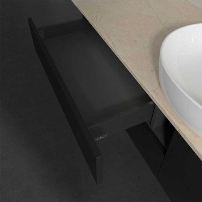 Villeroy & Boch Antao Waschbeckenunterschrank, 160 x 36 cm, 4 Auszüge mit LED-Licht, Front mit Struktur, ohne Hahnloch, für Waschtisch mittig