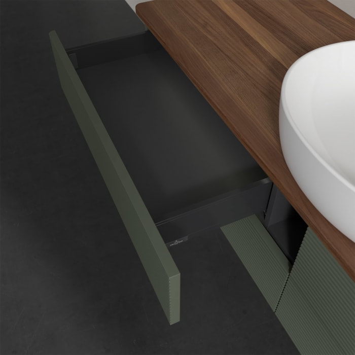 Villeroy & Boch Antao Waschbeckenunterschrank, 160 x 36 cm, 4 Auszüge mit LED-Licht, Front mit Struktur, mit Hahnloch, für Waschtisch mittig