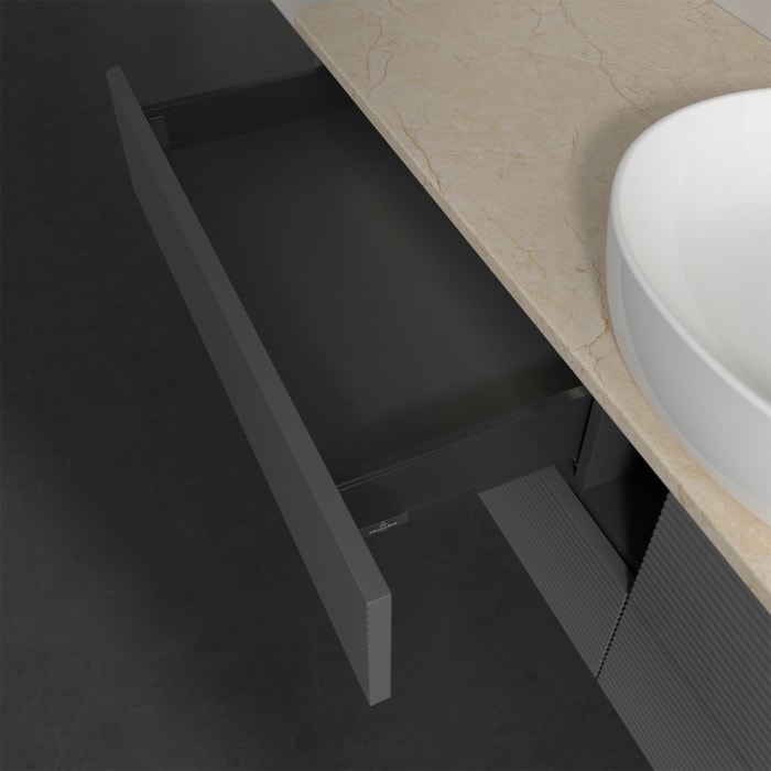 Villeroy & Boch Antao Waschbeckenunterschrank, 160 x 36 cm, 4 Auszüge mit LED-Licht, Front mit Struktur, mit Hahnloch, für Waschtisch mittig