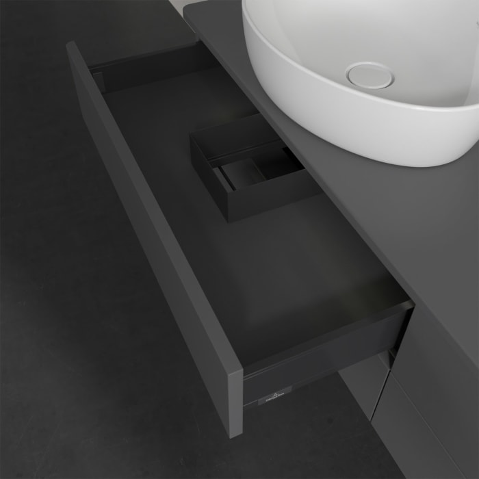 Villeroy & Boch Antao Waschbeckenunterschrank, 160 x 36 cm, 4 Auszüge mit LED-Licht, Front ohne Struktur, ohne Hahnloch, für Waschtisch links