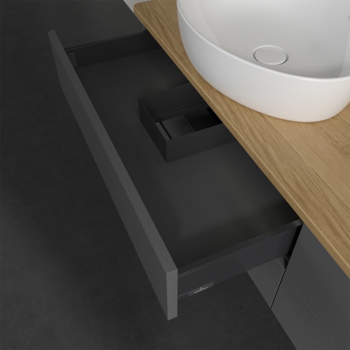 Villeroy & Boch Antao Waschbeckenunterschrank, 160 x 36 cm, 4 Auszüge mit LED-Licht, Front ohne Struktur, ohne Hahnloch, für Waschtisch links