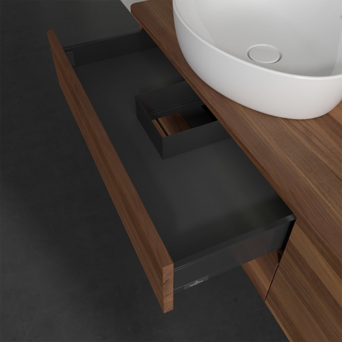 Villeroy & Boch Antao Waschbeckenunterschrank, 160 x 36 cm, 4 Auszüge mit LED-Licht, Front ohne Struktur, ohne Hahnloch, für Waschtisch links