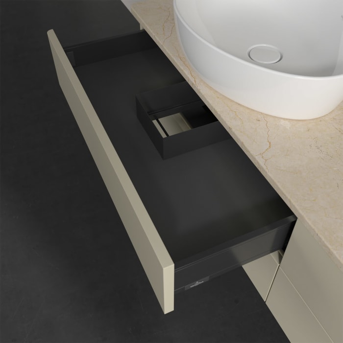 Villeroy & Boch Antao Waschbeckenunterschrank, 160 x 36 cm, 4 Auszüge mit LED-Licht, Front ohne Struktur, ohne Hahnloch, für Waschtisch links