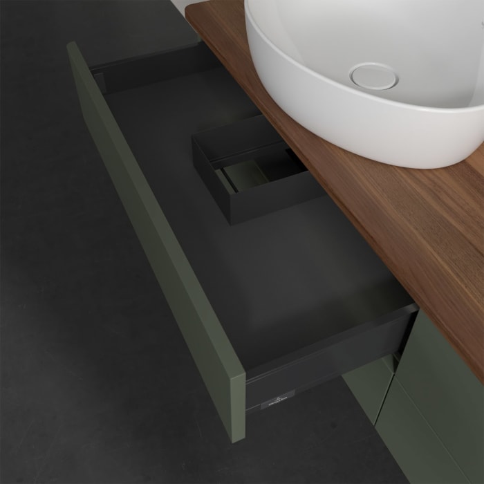 Villeroy & Boch Antao Waschbeckenunterschrank, 160 x 36 cm, 4 Auszüge mit LED-Licht, Front ohne Struktur, mit Hahnloch, für Waschtisch links