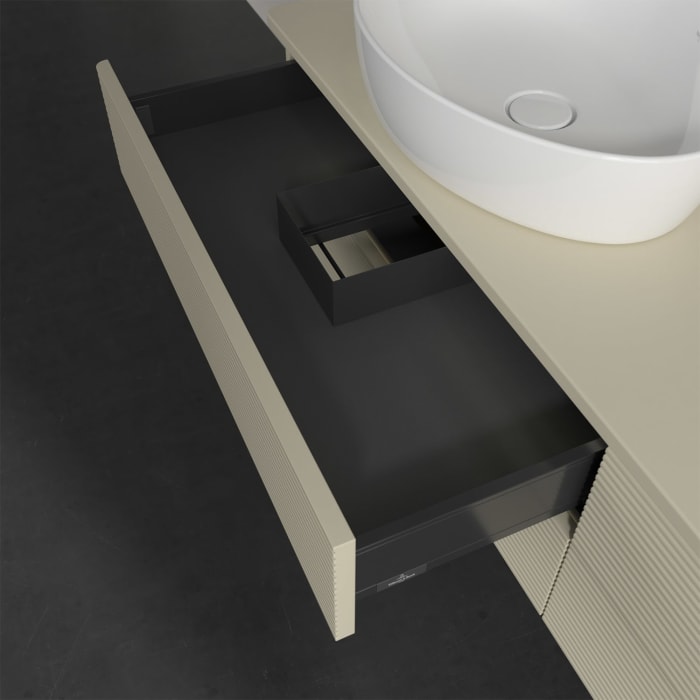 Villeroy & Boch Antao Waschbeckenunterschrank, 160 x 36 cm, 4 Auszüge mit LED-Licht, Front mit Struktur, ohne Hahnloch, für Waschtisch links